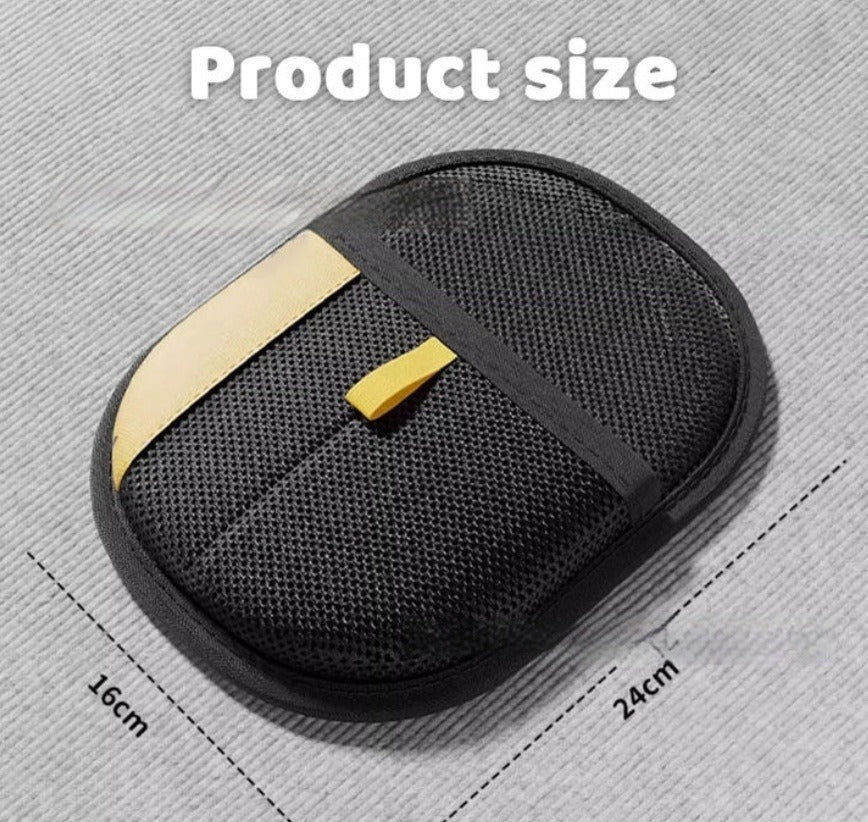 FurCatch pet hair remover mitt shown from above with its 24cm by 16cm size marked