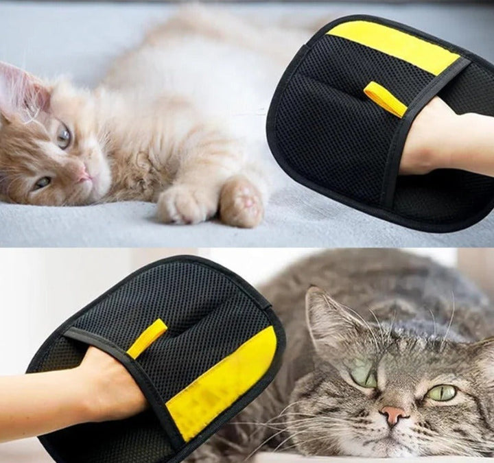 FurCatch pet hair remover mitt shown from above with its 24cm by 16cm size marked